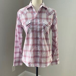 Vintage Ely Cattlemen plaid pearl snap button down western shirt size L